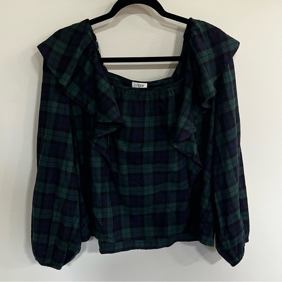 *NEW* J.Crew Factory Flannel Squareneck Ruffle Top - Picture 6 of 15